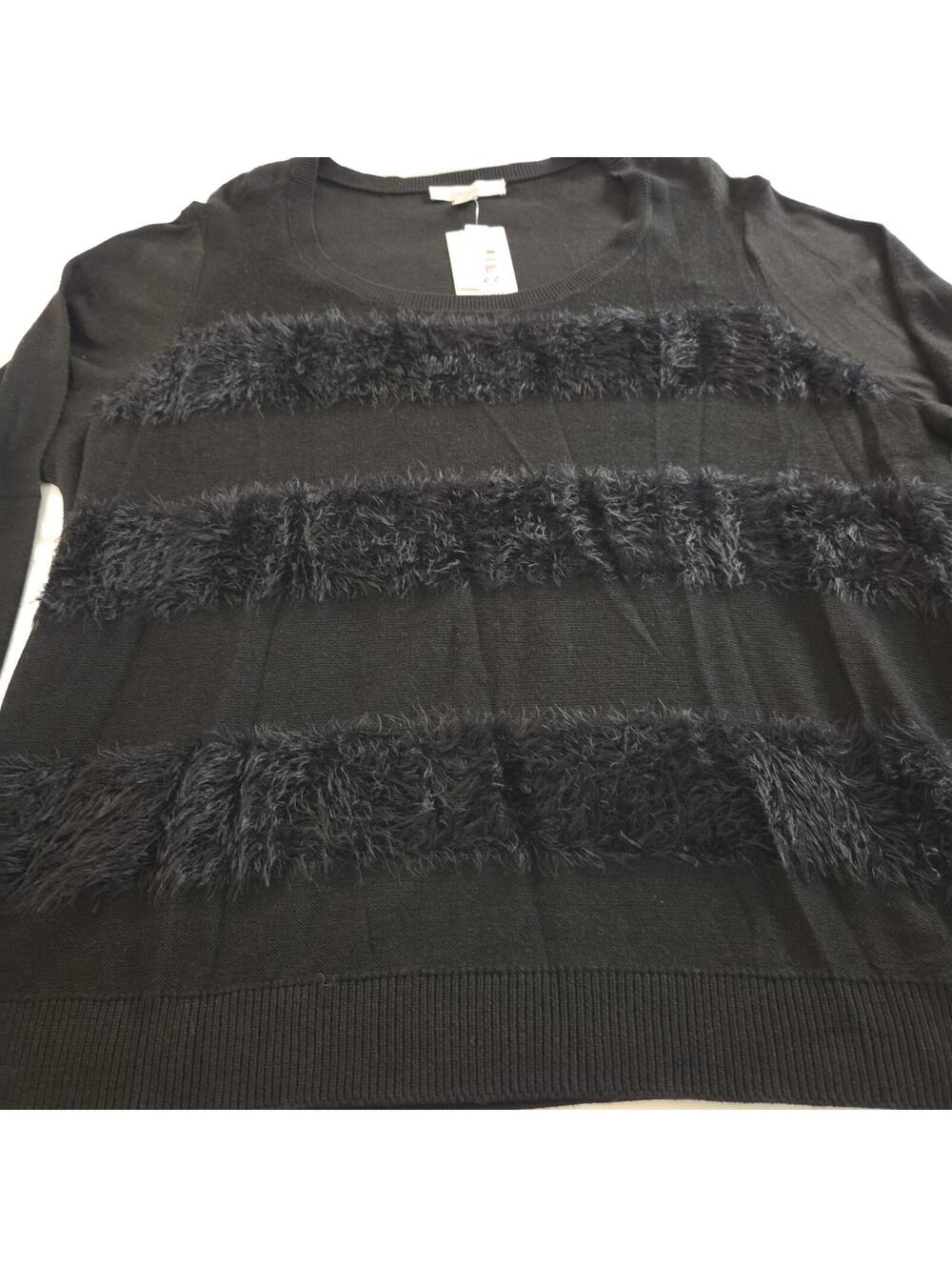Sejour Women's 2X Black Sweater with Fuzzy Stripes